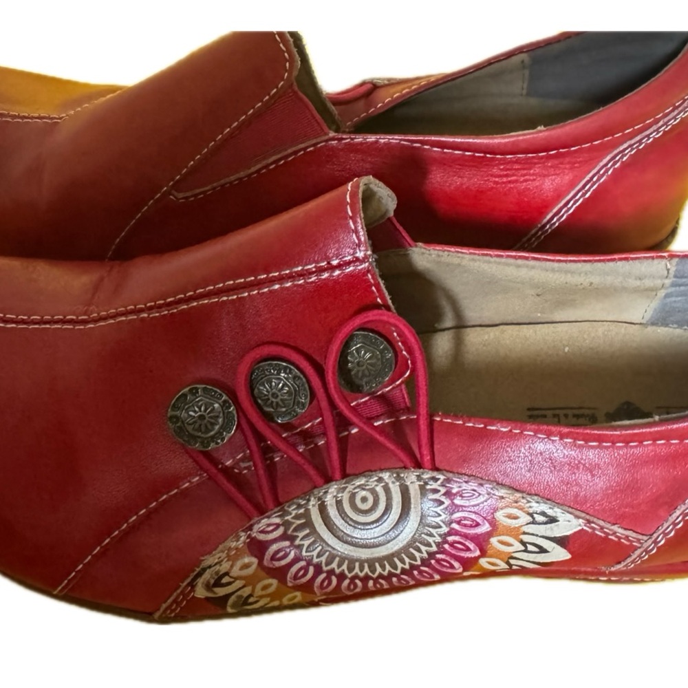 L’Artiste Spring Step Red Leather Artisan Comfort Slip On Shoes EU 38 - Picture 6 of 7